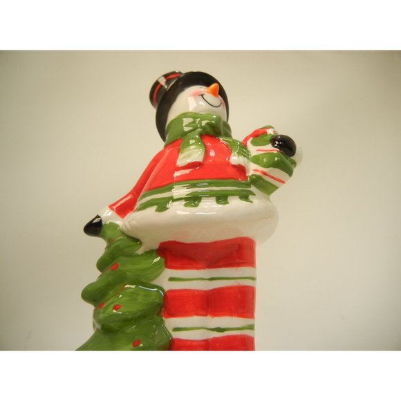 Snowman dandy, 9 in. standing ceramic hand painted snowman  with top hat - Picture 9 of 11